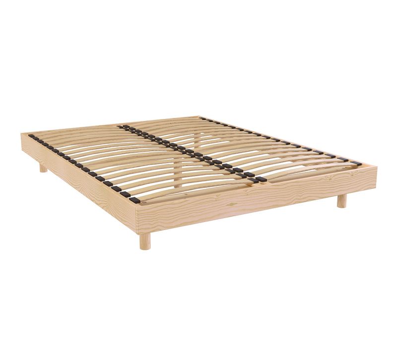 Sommier à Lattes 2 Places Bois Kit France - 160x200, Vernis Naturel