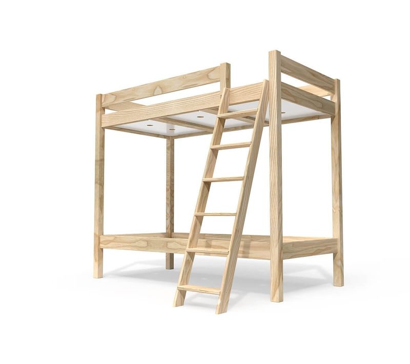 Lit Superposé 2 Places 90x190 Échelle Inclinée Bois Abc, Brut (sans Vernis)