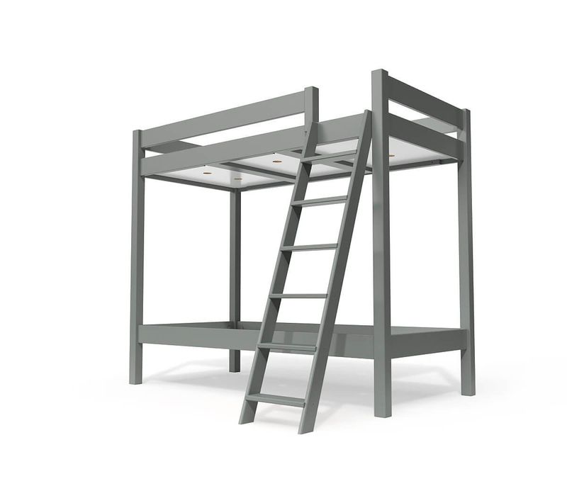 Lit Superposé 2 Places 90x190 Échelle Inclinée Bois Abc, Gris