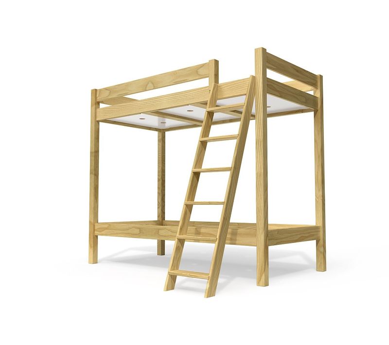 Lit Superposé 2 Places 90x190 Échelle Inclinée Bois Abc, Miel