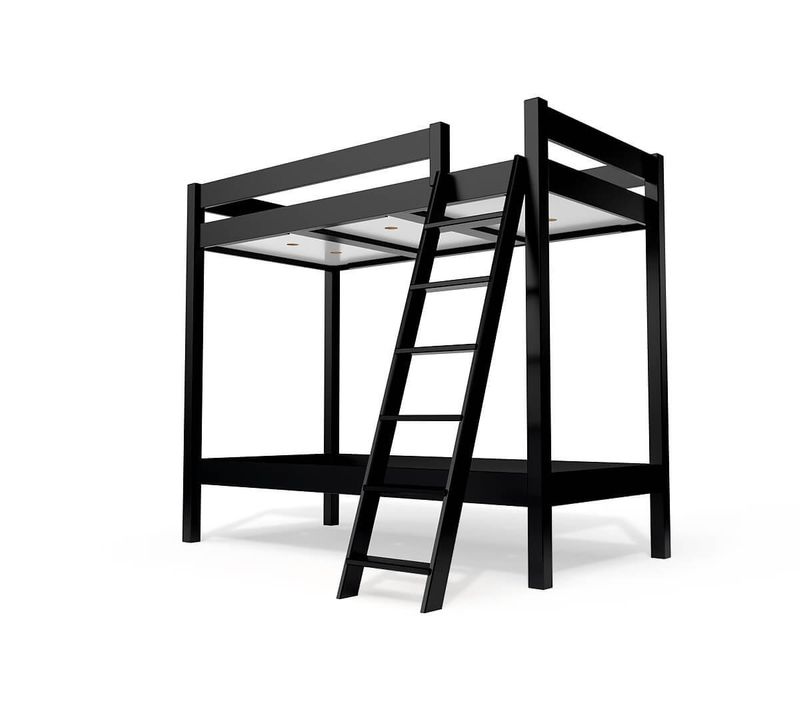 Lit Superposé 2 Places 90x190 Échelle Inclinée Bois Abc, Noir