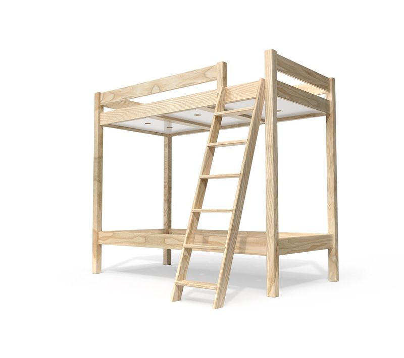 Lit Superposé 2 Places 90x190 Échelle Inclinée Bois Abc, Vernis Naturel