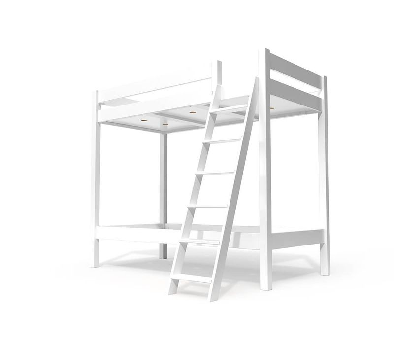 Lit Superposé 2 Places 90x190 Échelle Inclinée Bois Abc, Blanc