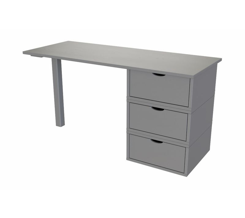 Bureau Bois 3 Tiroirs Cube, Gris