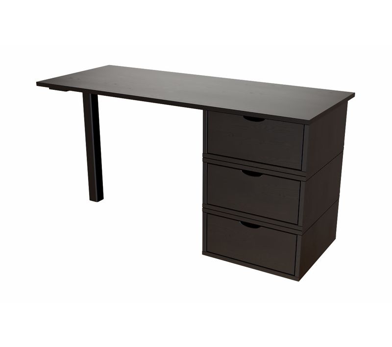 Bureau Bois 3 Tiroirs Cube, Noir
