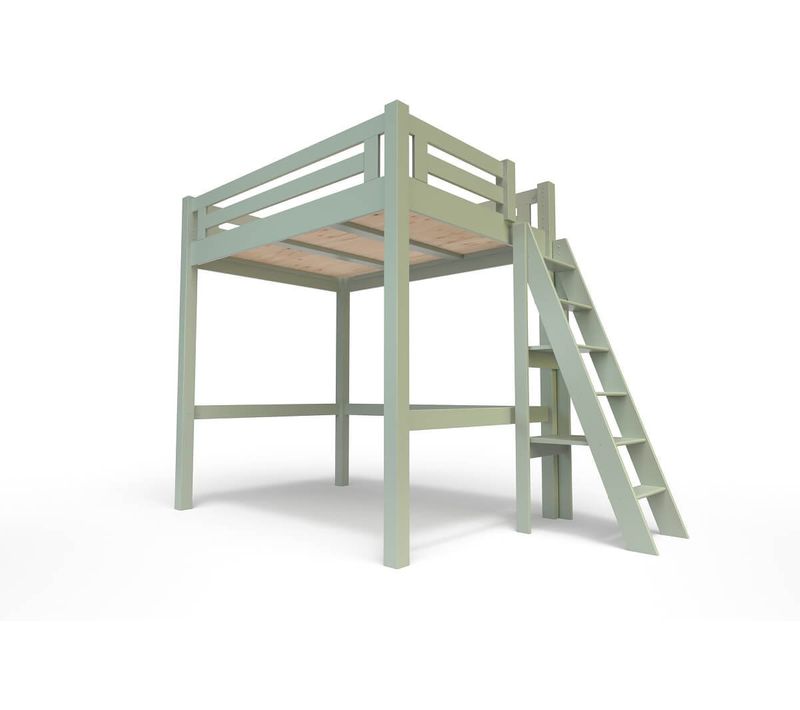 Lit Mezzanine Adulte 160x200 Bois + Échelle Hauteur Réglable Alpage, Gris