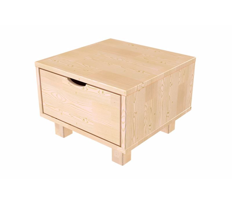 Table De Chevet Bois Cube + Tiroir, Vernis Naturel