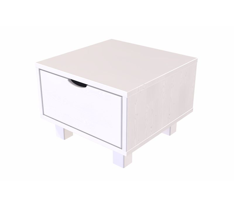 Table De Chevet Bois Cube + Tiroir, Blanc