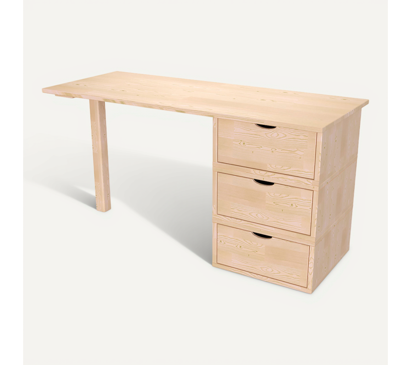 Bureau Bois 3 Tiroirs Cube, Vernis Naturel