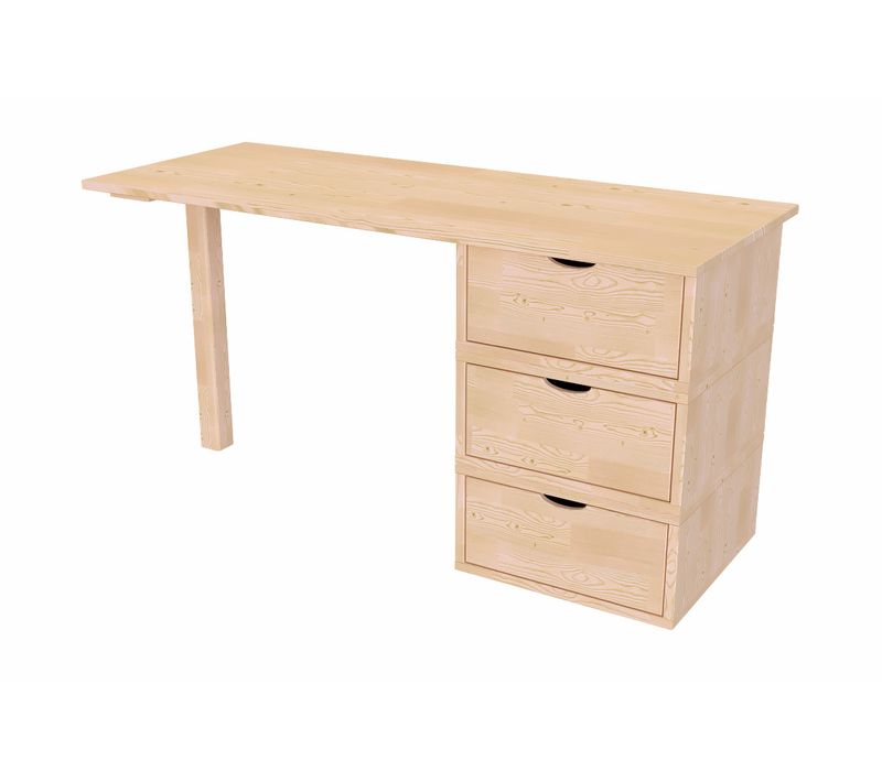 Bureau Bois 3 Tiroirs Cube, Brut (sans Vernis)
