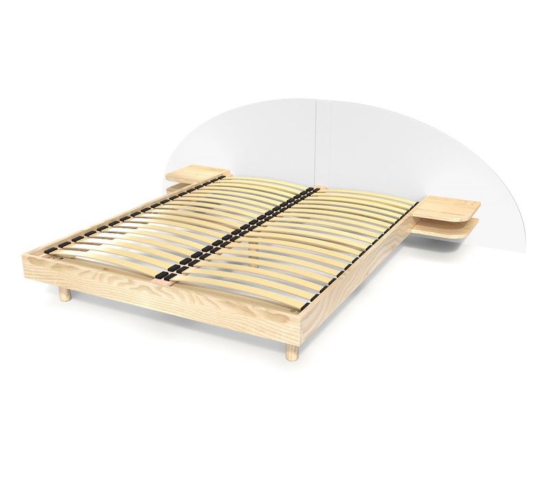 Lit 2 Places Bois 140x190 Avec Tête Et Chevets Arc, Vernis Naturel/blanc