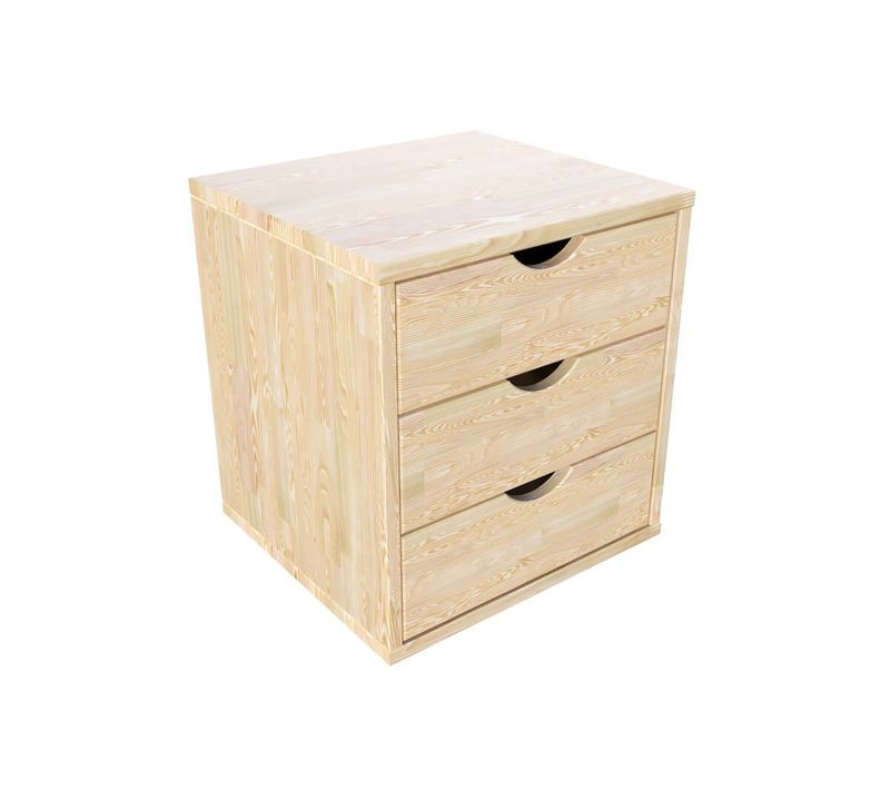 Caisson à Tiroirs 3 En Bois Massif, Vernis Naturel