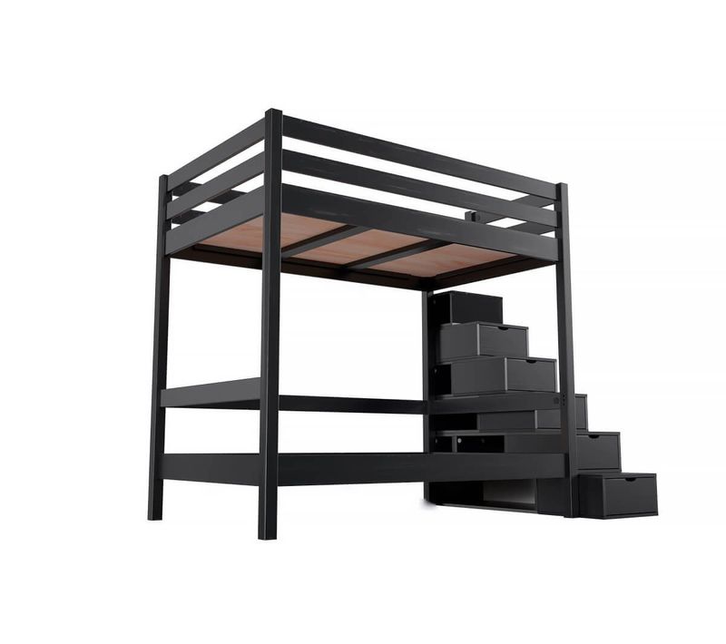 Lit Superposé Avec Rangement Sylvia 120x200 Pour Adultes, Noir