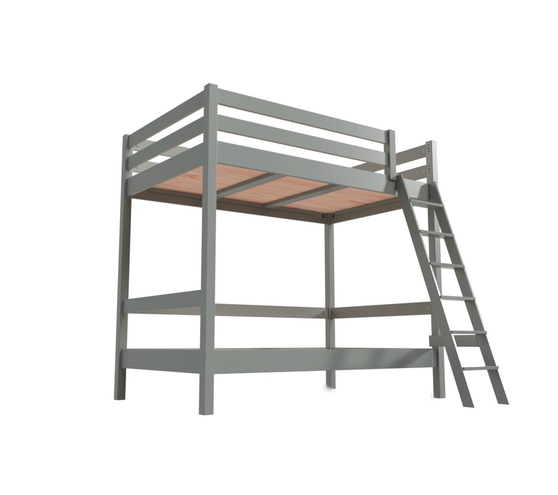 Lit Superposé Adulte 120x200 Double 2 Places Échelle Bois Sylvia, Gris