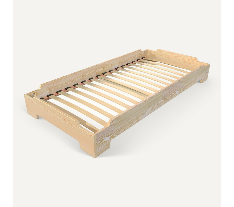 Lit Empilable 90x200 - 1 Place En Bois Massif, Vernis Naturel