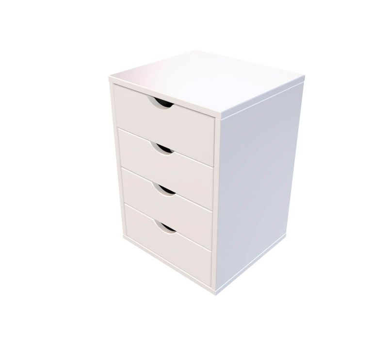 Caisson à Tiroirs 4 En Bois Massif, Blanc