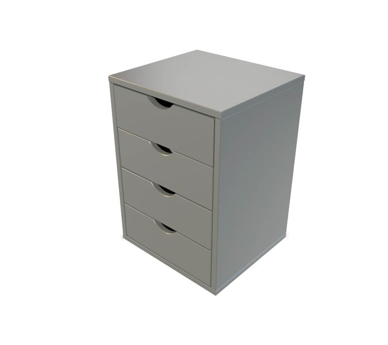 Caisson à Tiroirs 4 En Bois Massif, Gris