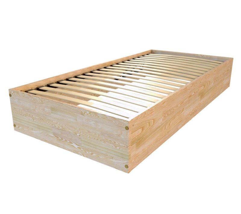 Lit Coffre 90x200 - 1 Place Bois Massif, Vernis Naturel