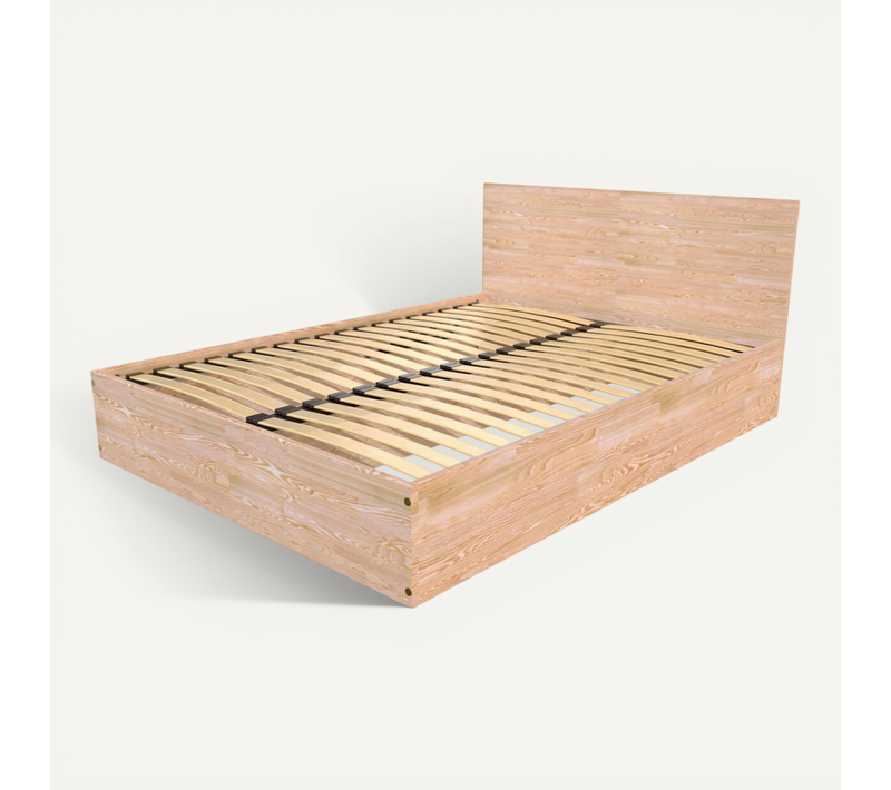 Lit Coffre 2 Places En Bois Avec Tête De Lit - 140x200, Brut (sans Vernis)