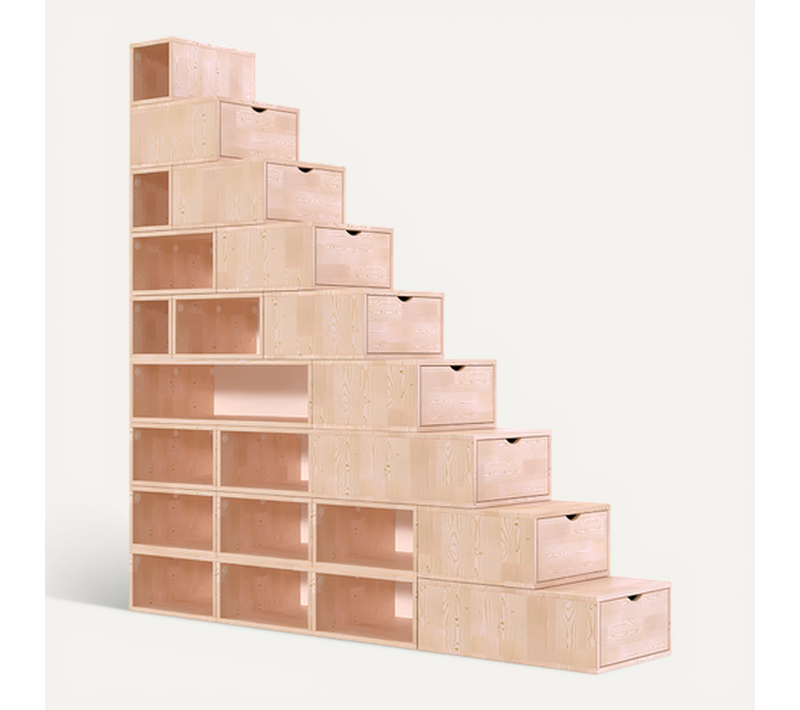Escalier Cube De Rangement Hauteur 225 Cm, Vernis Naturel
