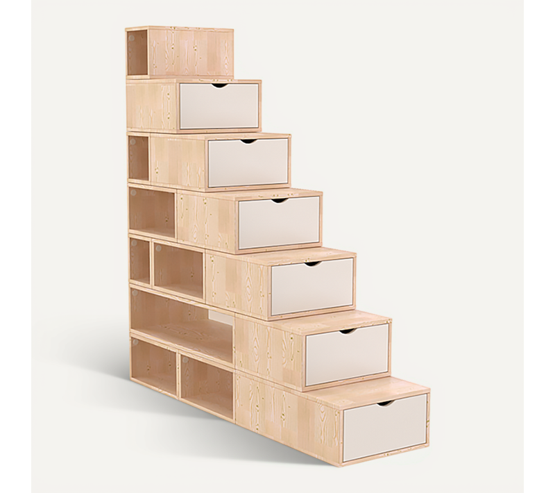 Escalier Cube De Rangement Hauteur 175 Cm, Vernis Naturel/blanc