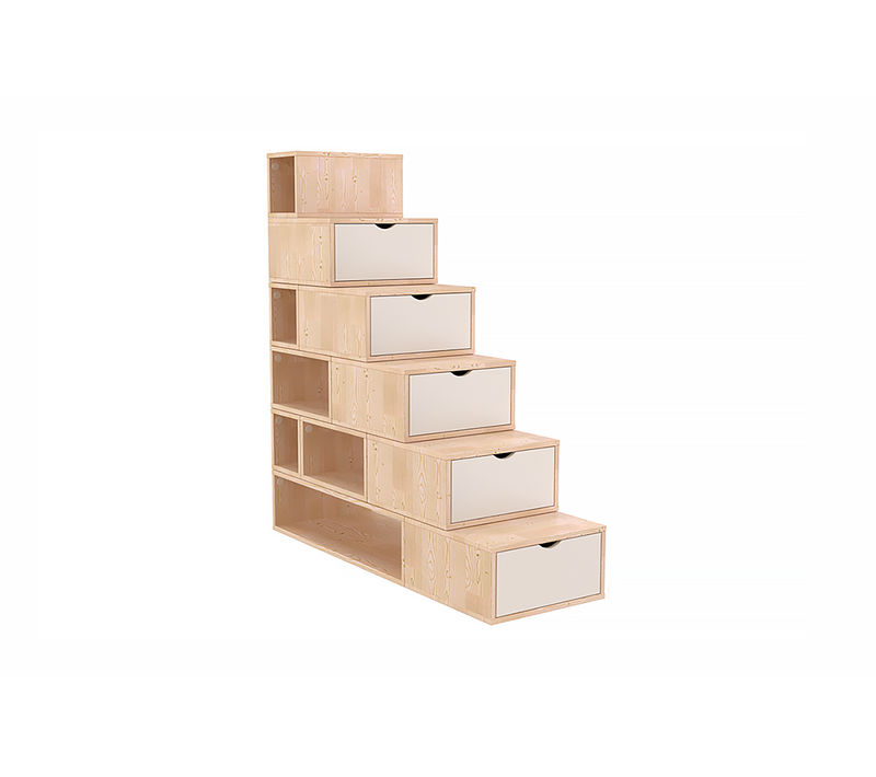 Escalier Cube De Rangement Hauteur 150cm, Vernis Naturel/blanc