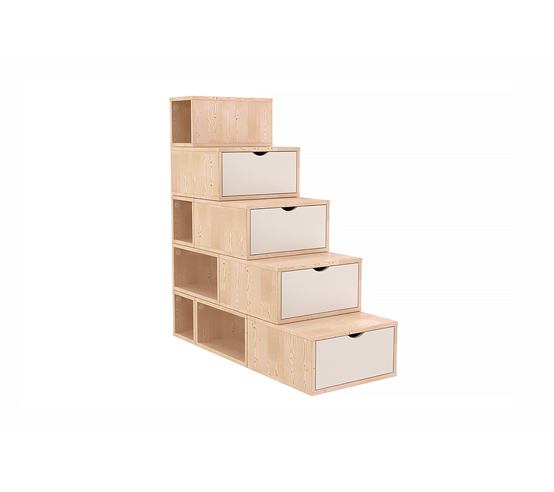 Escalier Cube De Rangement Hauteur 125 Cm, Vernis Naturel/blanc