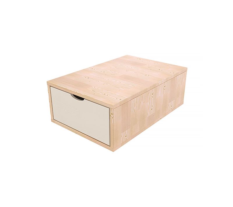 Cube De Rangement Bois 75x50 Cm + Tiroir, Vernis Naturel/blanc