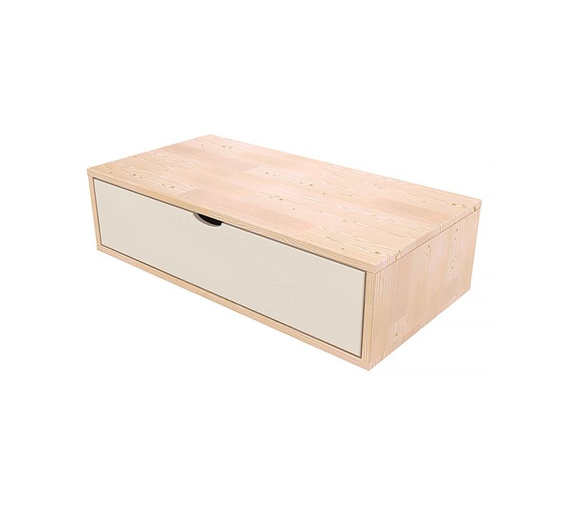 Cube De Rangement Bois 100x50 Cm + Tiroir, Vernis Naturel/blanc