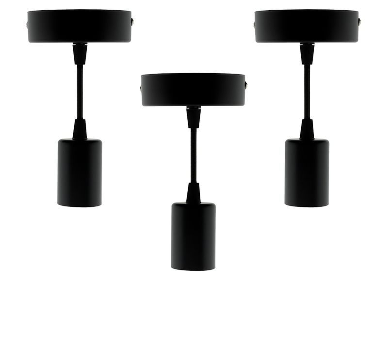 Lot De 3 Kits De Suspension Luminaire Métal Avec Cordons Textiles - Noir