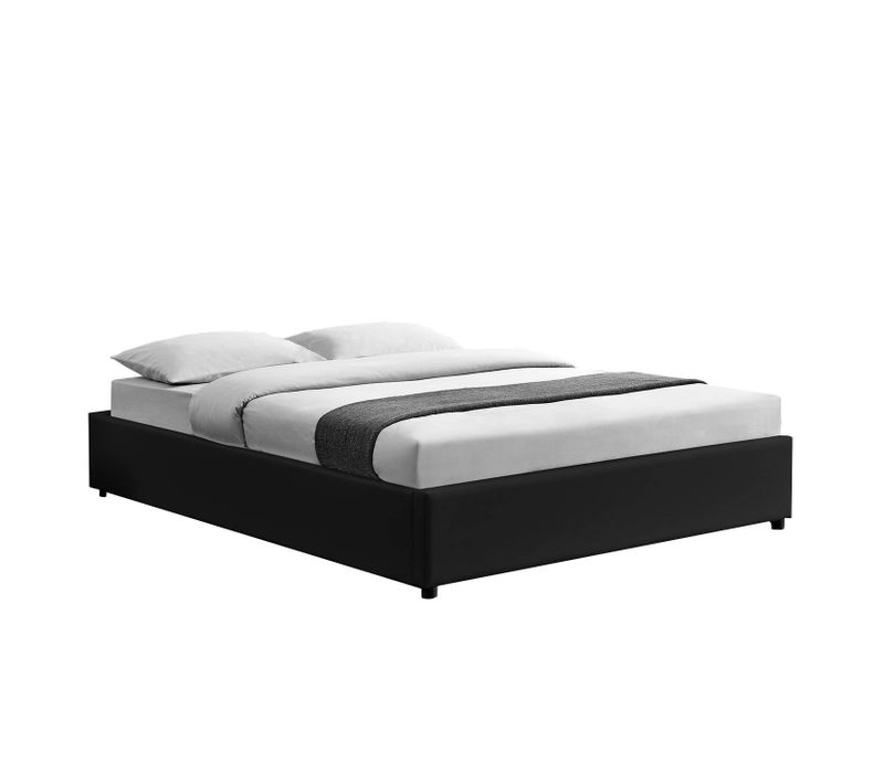 Lit Kennington - Structure De Lit Noir Avec Coffre De Rangement Intégré -160x200 Cm