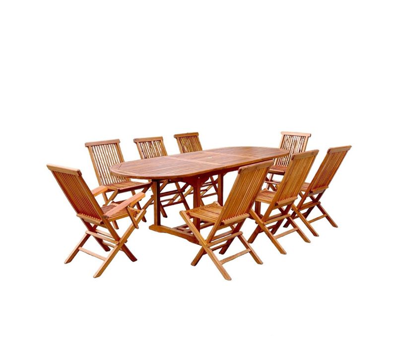 Lubok : Salon De Jardin Teck Huilé 8 Personnes - Table Ovale + 6 Chaises + 2 Fauteuils