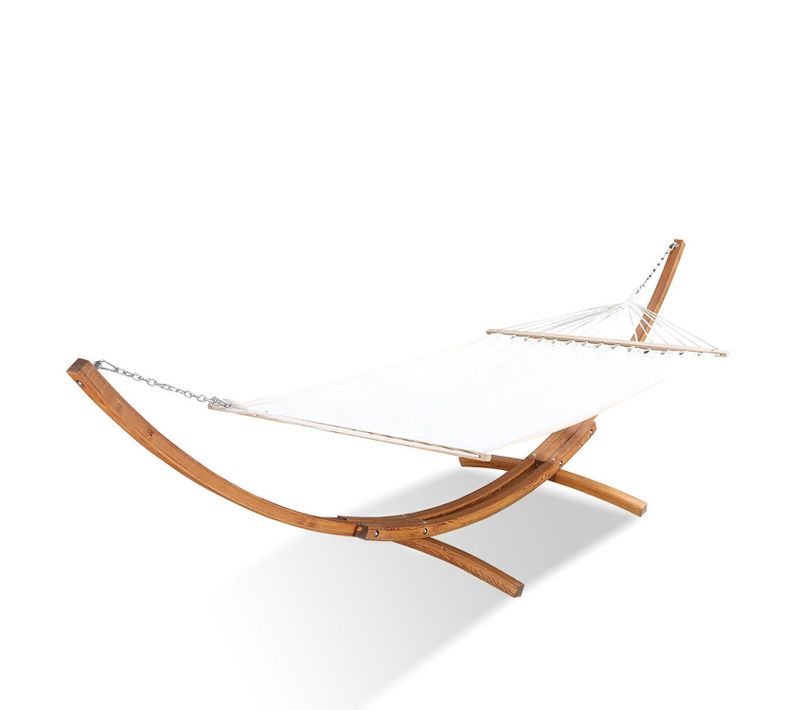 Lagoa écru : Hamac Bois Sur Support 3,15 M - 1 Personne - Toile Poly-coton