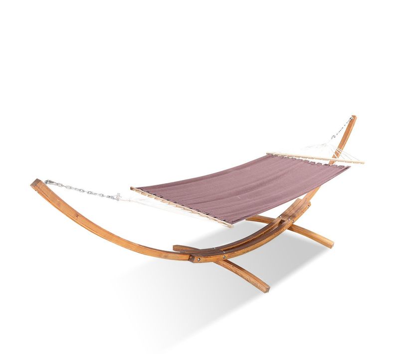 Lagoa : Hamac Bois Sur Support 3,15 M Avec Toile Poly-coton Chocolat