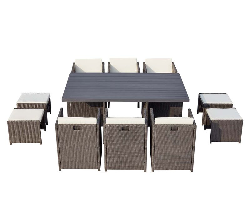Sunset - Table Et Chaise 10 Places Encastrables Alu Résine Gris-blanc