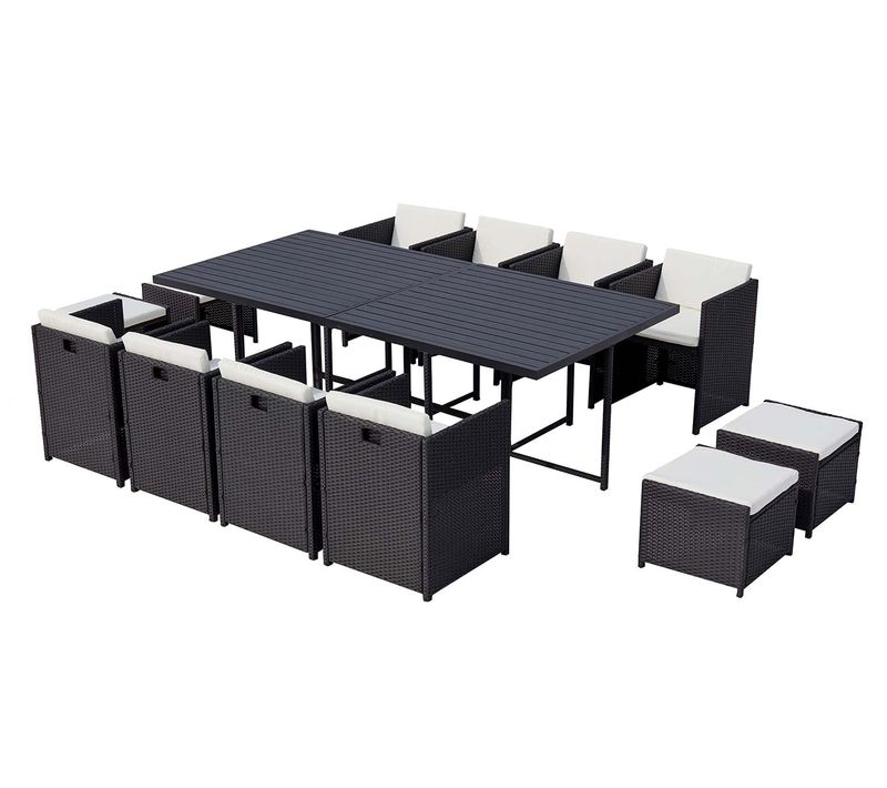 Sunset - Table Et Chaise 12 Places Encastrables Alu Résine Noir-blanc