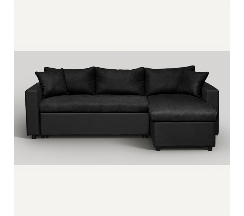 Canapé D'angle Maria Réversible Et Convertible Avec Coffre En Simili Et Microfibre -  Noir