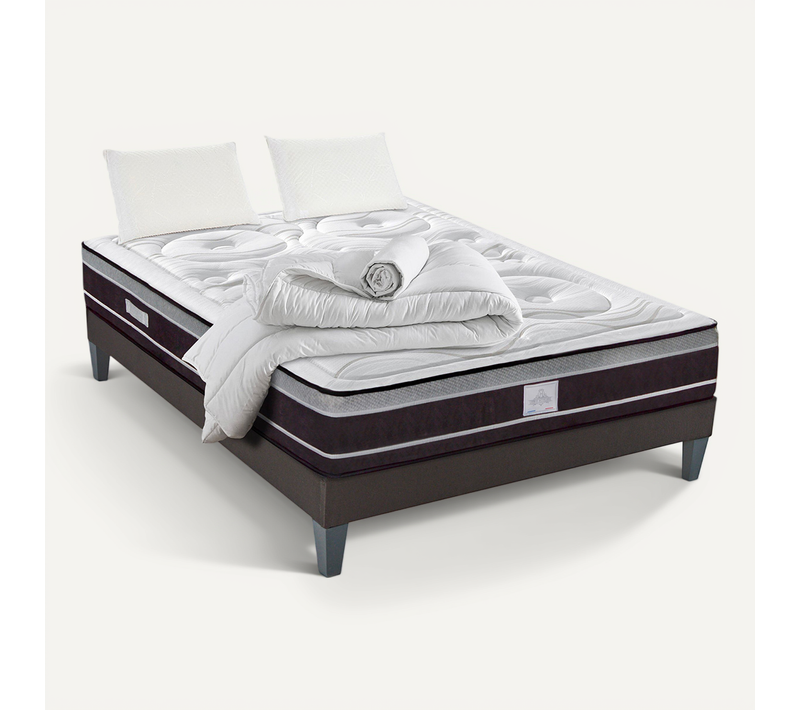 Pack Divin 140x190 Cm Matelas Ressorts + Sommier Bois + Accessoires