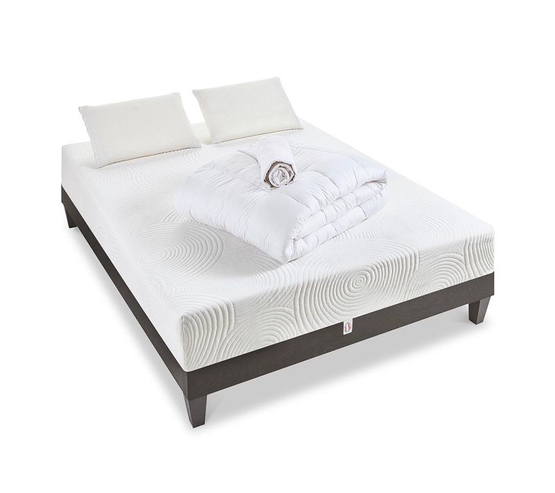 Pack Vosges 140x200 Cm Matelas Mousse + Sommier Bois + Accessoires
