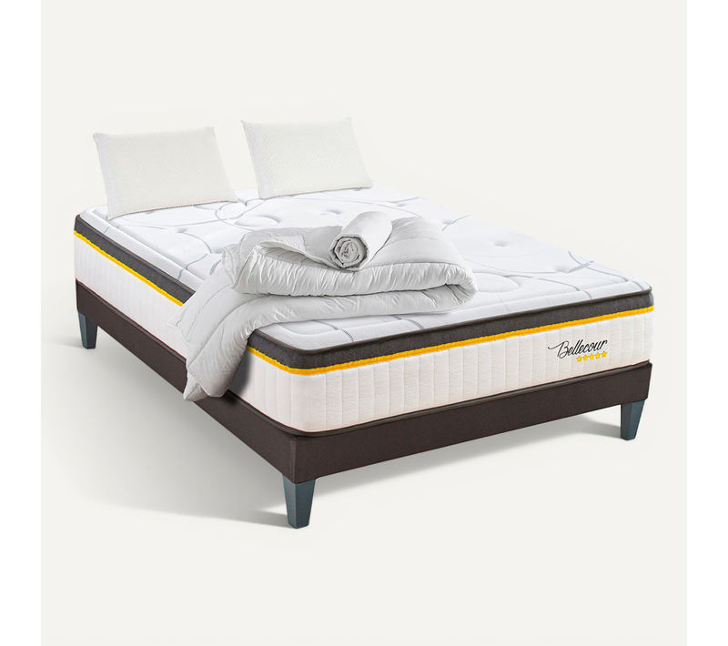 Bellecour Literie Pack Bellecour 3.0 90x190 Cm Matelas Ressorts + Sommier Bois + Accessoires