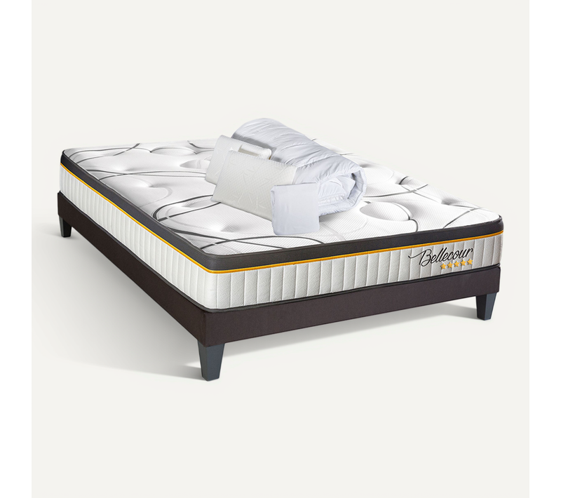 Bellecour Literie Pack Bellecour 3.0 160x200 Cm Matelas Ressorts + Sommier Bois + Accessoires