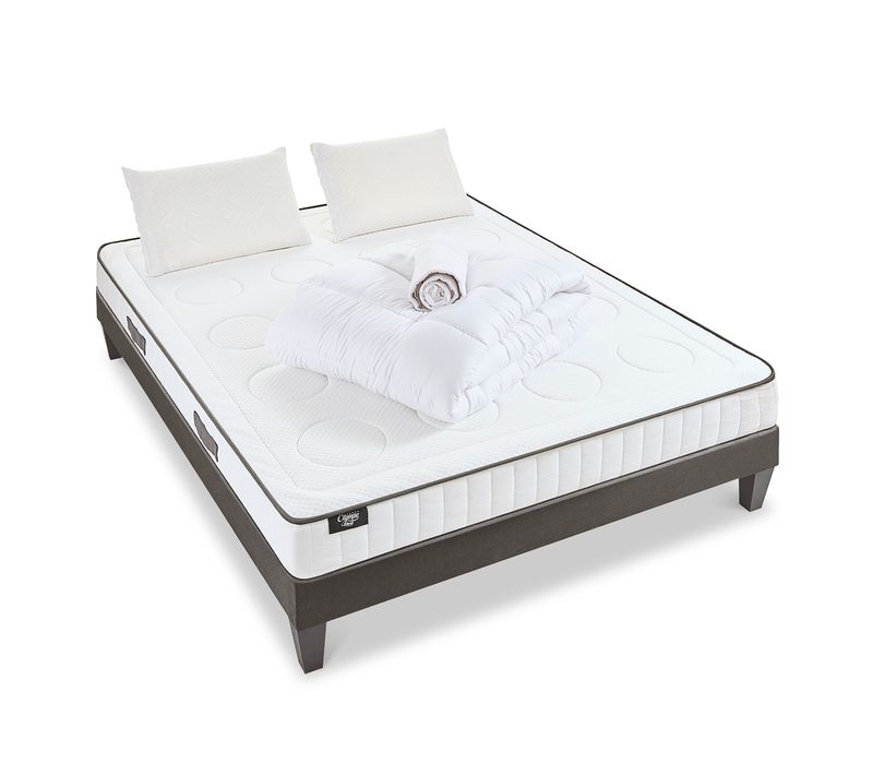 Pack Cristal 90x190 Cm Matelas Mousse + Sommier Bois + Accessoires
