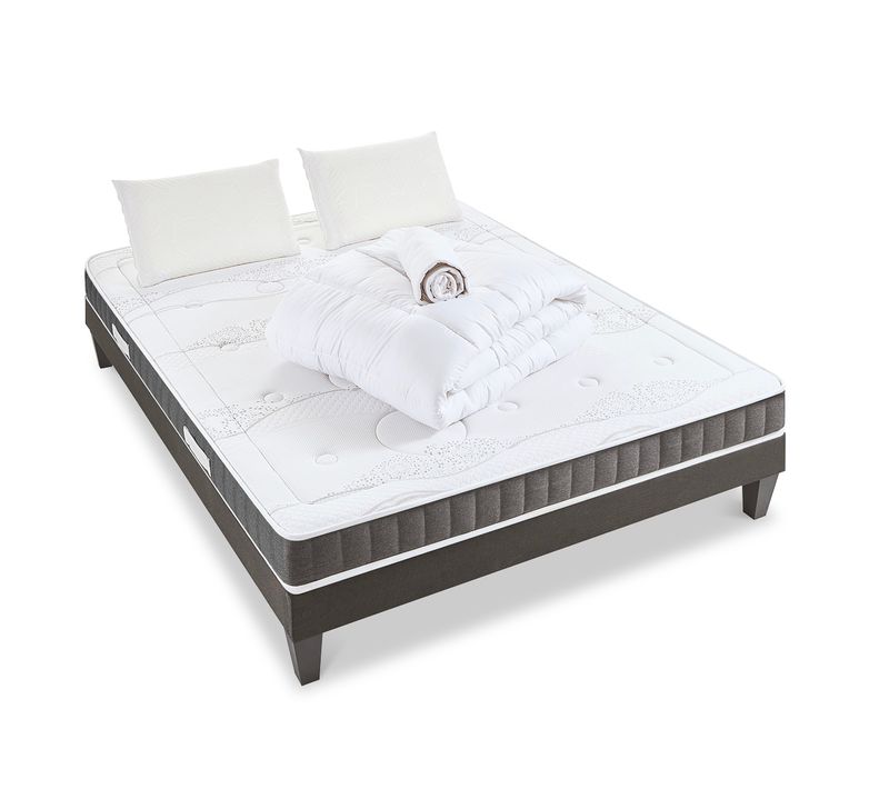 Pack Intuition 160x200 Cm Matelas Mousse + Sommier Bois + Accessoires