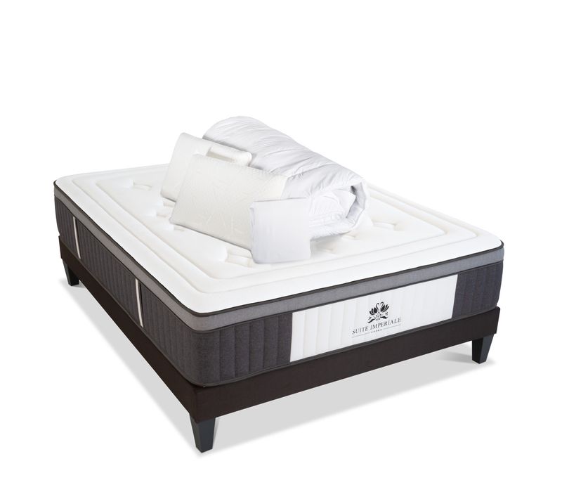 Pack Suite Impériale 180x200 Cm Matelas Ressorts  + Sommier Bois + Accessoires
