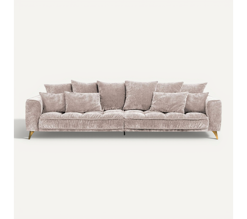 Canapé Droit Altamo En Velours Beige - 4 Places