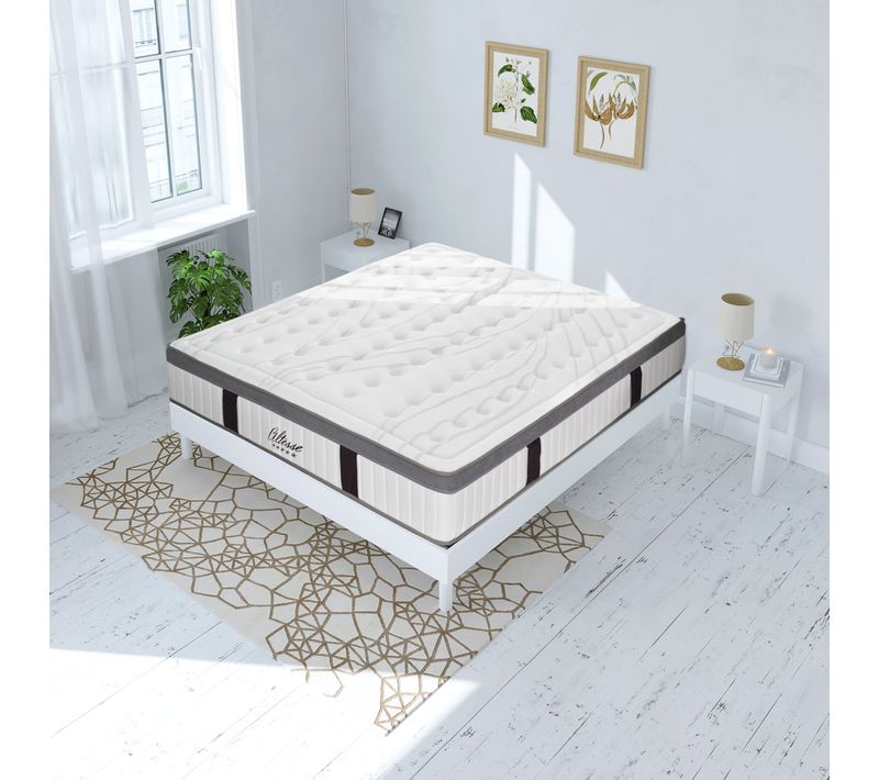 Ensemble Altesse 140x190 Cm + Sommier Bois Blanc - Mousse HD Mémoire - ép. 26 Cm