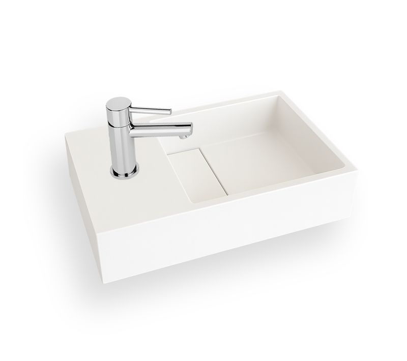 Lave-mains Suspendu Blanc Mat Manita G - Lavabo Rectangulaire En Solid Surface 35cm