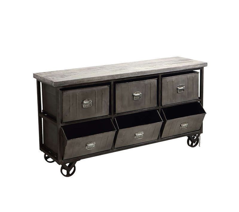 Meuble En Bois Et Métal - Gris - 150 Cm - Collection Industrialis