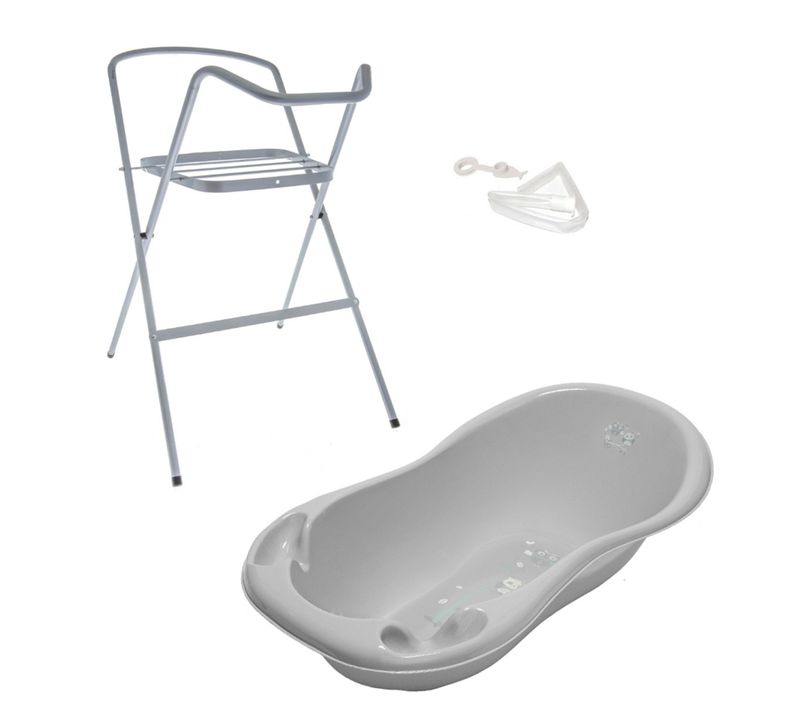 Baignoire Bébé Thermomètre Intégré Gris Owls 86 Cm + Pied + Tuyau