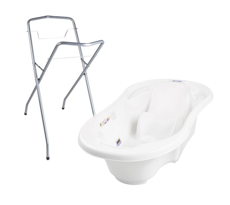 Baignoire Bébé Avec Réducteur Et Thermomètre Intégrés Blanc + Pied